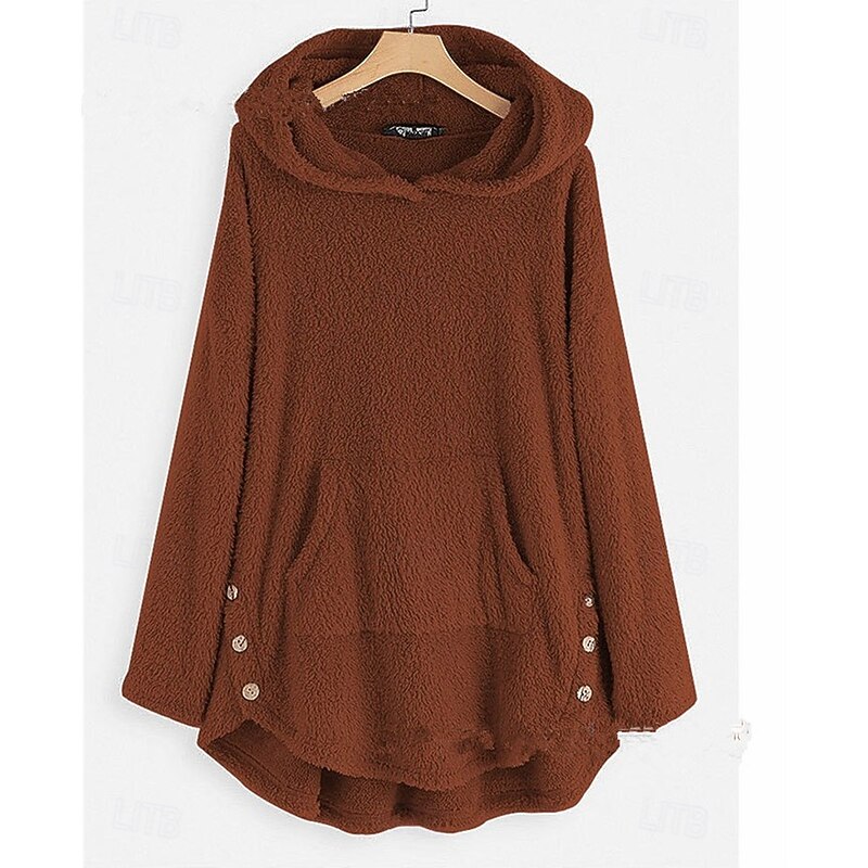 Women's Pullover Hoodie Sweatshirt Plain Casual Long Sleeve Hooded Regular Tops Street Dailywear Casual Pocket Buttons Black White Pink Red Green Fall Winter2