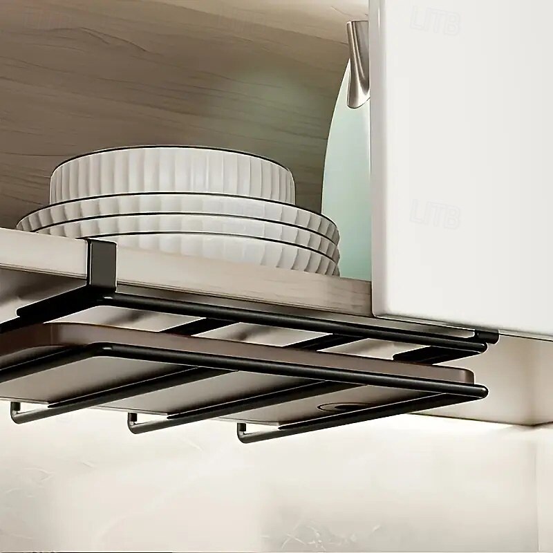 Space-Saving Stainless Steel Kitchen Hook Rack with Cabinet Door Hanger, Durable Easy-to-Install Cutting Board and Pot Lid Organizer for Kitchen and Bathroom Essentials3