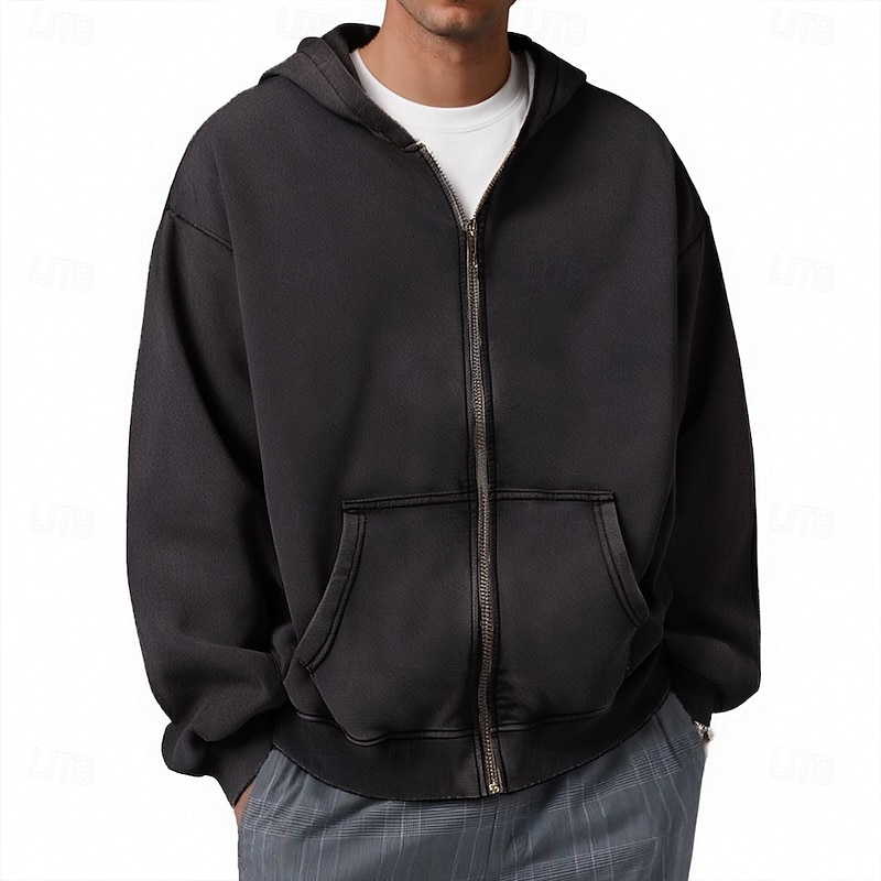 Men's Full Zip Hoodie Pullover Hoodie Sweatshirt Distressed Hoodie Apricot Black Pink Coffee Gray Hooded Plain Pocket Casual Daily Going out Streetwear Casual Fall & Winter Clothing Apparel Hoodies2