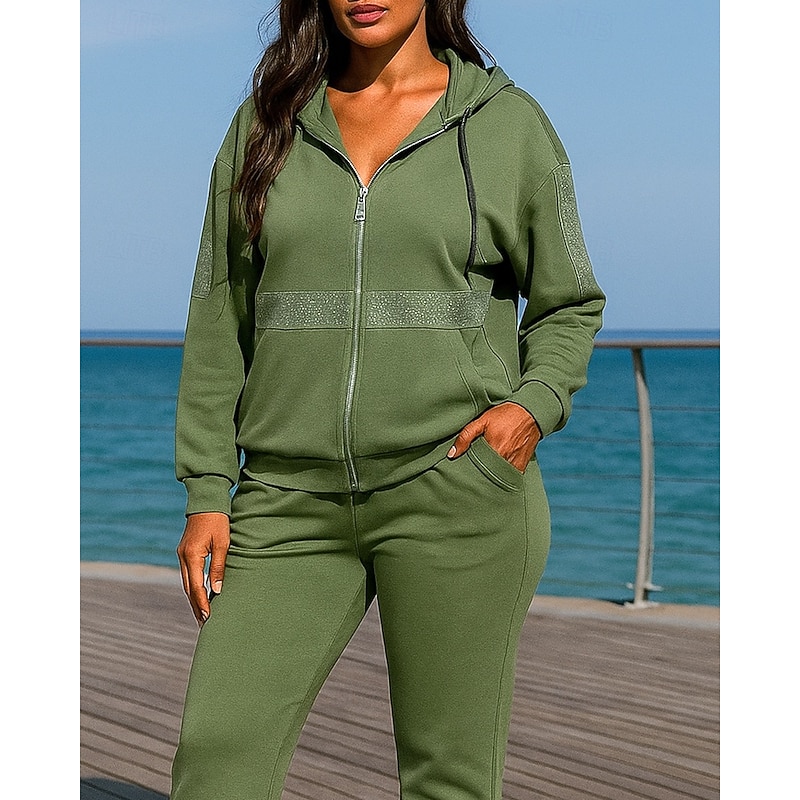 Women's 2 Piece Tracksuit Lounge Hoodie Sweatsuit Sets Pocket Solid Colored Clothing Suit Fall Black Red Outdoor Travel Sports Baggy Long Sleeve Sport Activewear Micro-elastic Regular Fit3