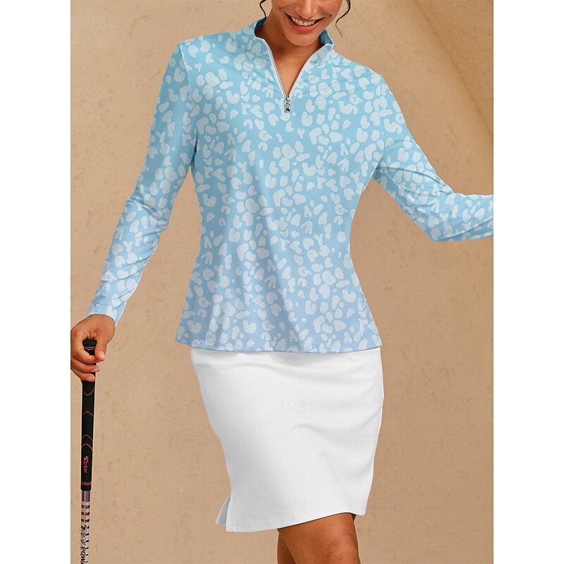 Women's Golf Polo Shirt Light Blue Long Sleeve Top Ladies Golf Attire Clothes Outfits Wear Apparel4