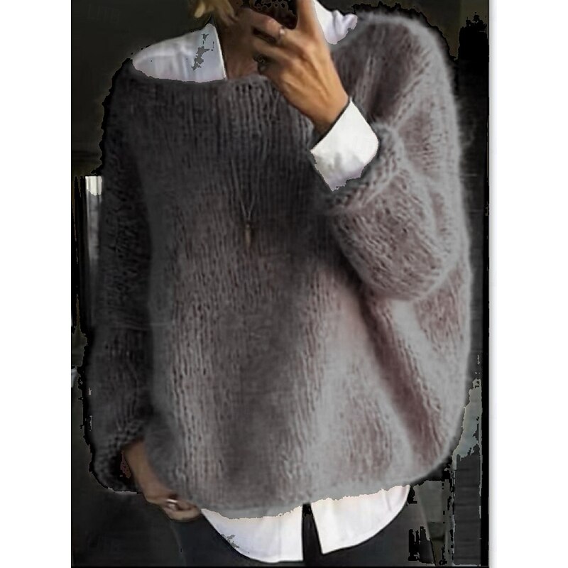 Women's Sweater Casual Soft Pure Color Ribbed Crew Neck Knitted Long Sleeve Regular Tops Knit Outdoor Daily Weekend Black Pink Fall Winter4