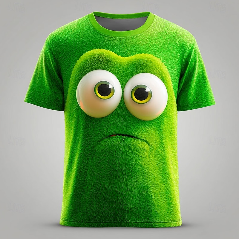 Men's Optical Illusion 3D Funny Emotes T Shirt Short Sleeve T shirt 3D Print Crew Neck Shirt Exaggerated Designer Party Daily Holiday Green 1# Green 2# Red Summer Spring All Seasons Clothing Apparel