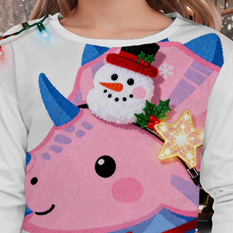 Christmas Girls' 3D Dinosaur Snowman T shirt Tee Long Sleeve Spring Fall Fashion Basic Kids 4-12 Years Crew Neck Outdoor Casual Daily Regular Fit2