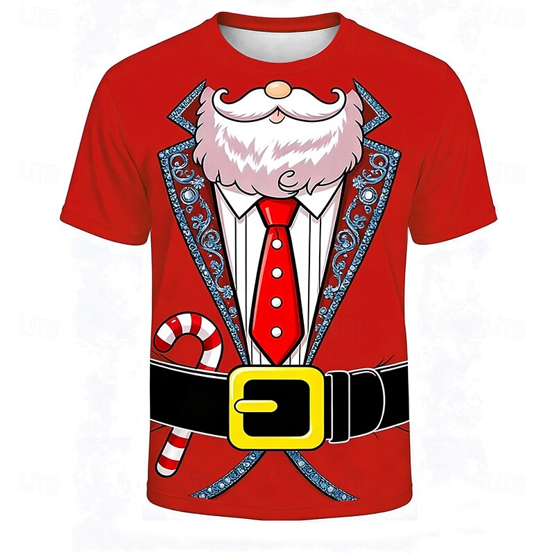 Christmas Men's Santa Claus Costume T Shirt Short Sleeve T shirt 3D Print Crew Neck Shirt Daily Designer Artistic Vacation Party Street Red Blue Purple All Seasons Clothing Apparel S M L XL XXL XXXL3