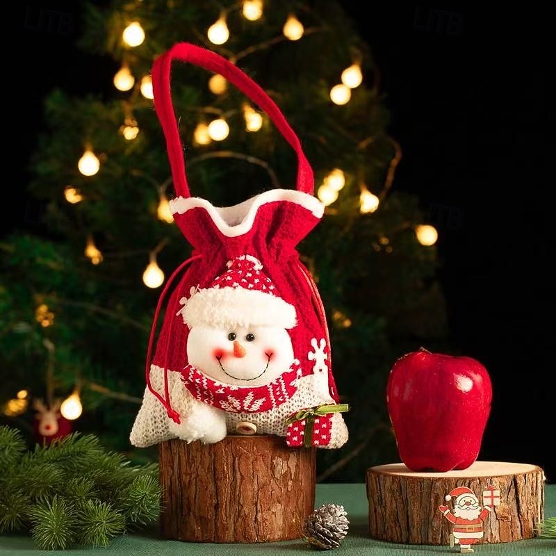 3pcs Christmas Gift Doll Bags – Holiday Knit Gift Bags Featuring Santa, Snowman, Reindeer & Bear, Perfect for Christmas Presents & Festive Gift Giving3