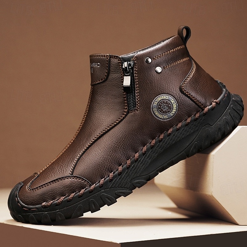 Men's Brown High-Top Boots with Zipper Design – Trendy and Functional Footwear, Ideal for Urban Street Style and Everyday Wear