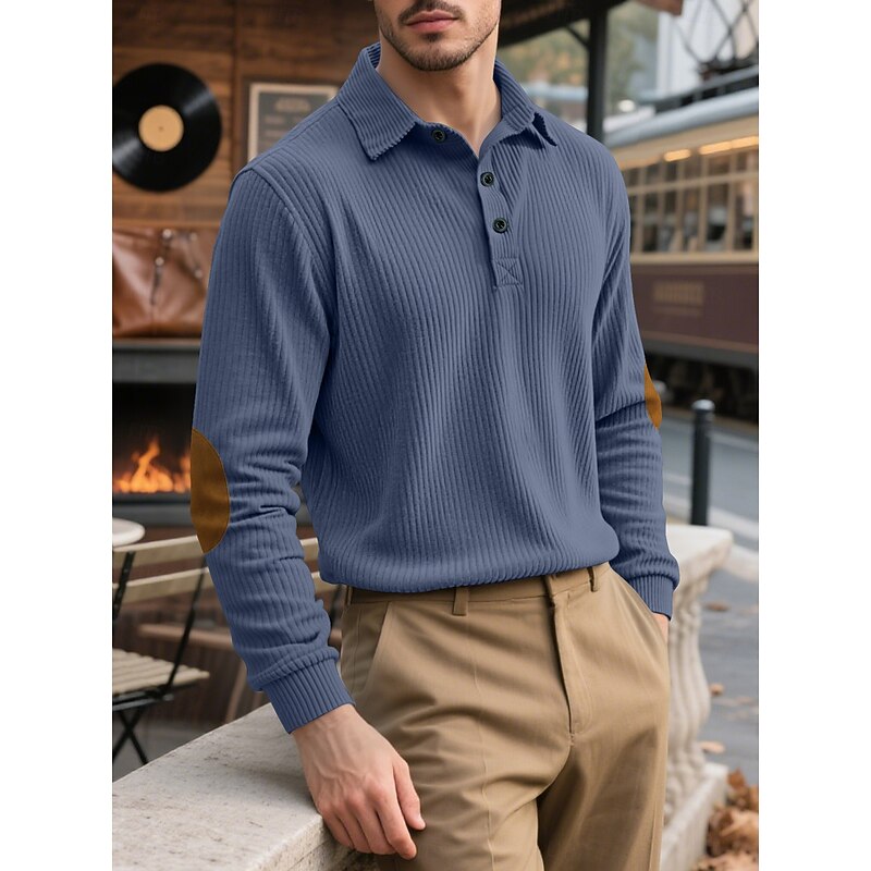 Men's Corduroy Shirt Polo Shirts Casual Sports Lapel Long Sleeve Fashion Basic Color Block Patchwork Buttons Spring Fall Fall & Winter Regular Fit Black Dark Blue Green Khaki Gray Corduroy Shirt4