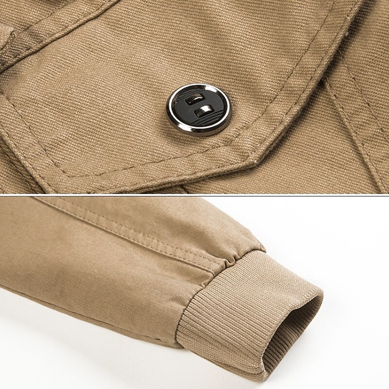 Men's Utility Jacket Cargo Jacket Vacation Daily Wearproof Pocket Spring Fall Plain Fashion Classic Stand Collar Regular Black Khaki Army Green Jacket4