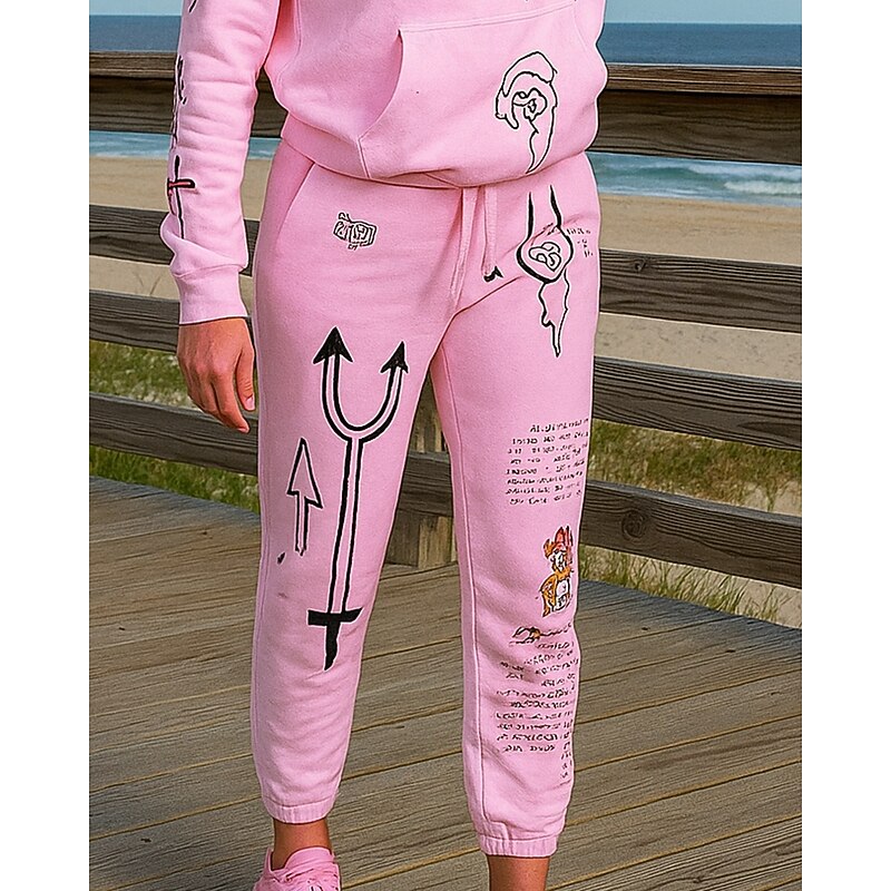 Women's 2 Piece Tracksuit Lounge Hoodie Sweatsuit Sets Pocket Printed Clothing Suit Fall Black White Outdoor Travel Sports Moisture Wicking Long Sleeve Sport Activewear Micro-elastic Regular Fit3