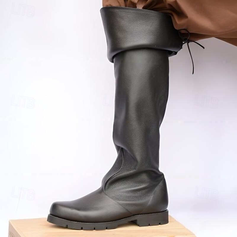 Medieval Renaissance Shoes Knee High Boots Flat Jazz Boots Pirate Viking Crusader Fancy Dress Men's Unisex Celtic Pirate Halloween Masquerade Performance Party & Evening LARP Adults' Shoes3