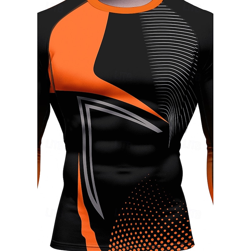 Men's Running T-Shirt Compression Shirt Running Shirt 3D Print Long Sleeve Base Layer Geometric Quick Dry Compression Power Flex Moisture Wicking Gym Workout Active Training Exercise Sportswear3