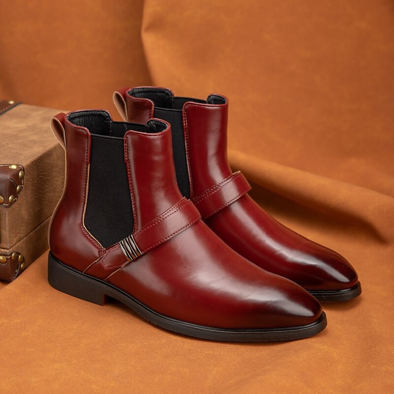 Men's Red Chelsea Boots – Classic Slip-On Dress Boots with Polished Finish for Business, Formal Events and Party Wear3