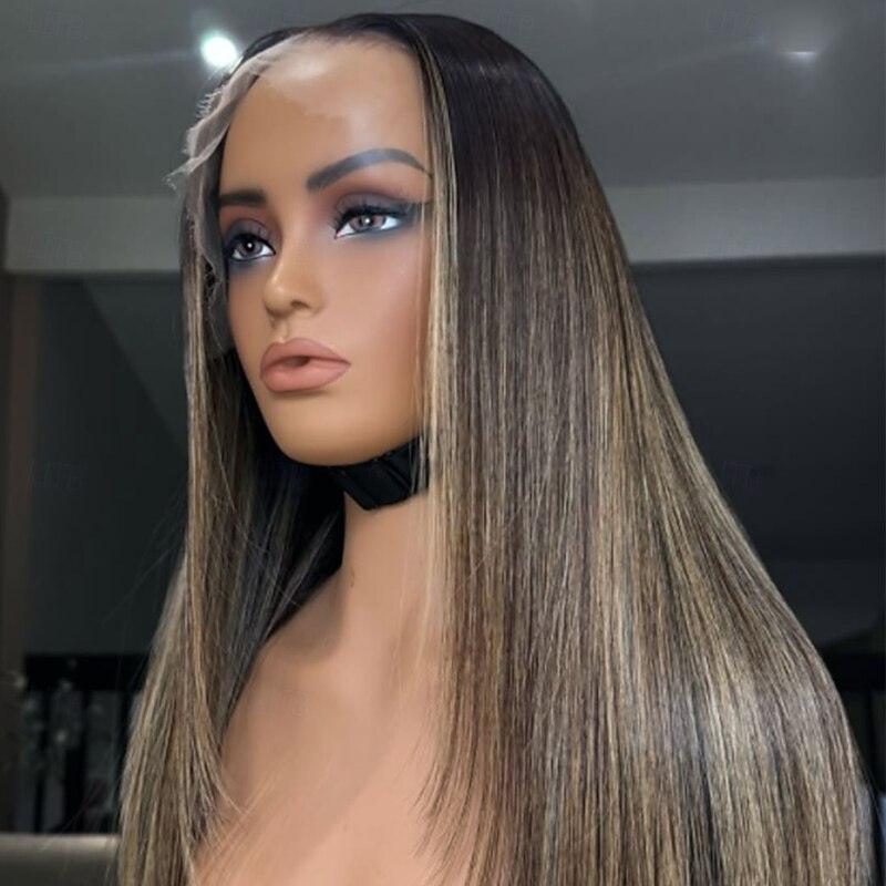 100% Unprocessed Brazilian Virgin Hair Glueless 5x5 Lace Closure Human Hair Wigs 13x4 Lace Front Wig Middle Part Layered Haircut Hair Highlighted Straight Blonde Wig Natural Hairline4