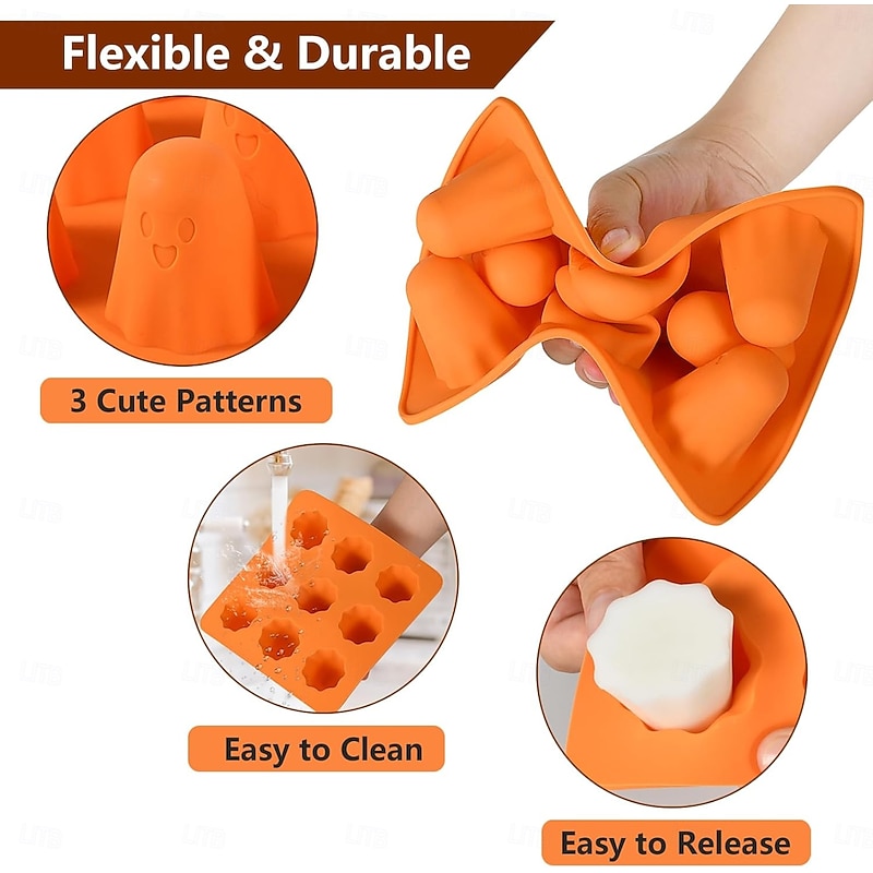 2 Packs Halloween Ghost Silicone Molds Non-Stick 3D Chocolate Molds 9-Cavity Cute Ghost Mold for Jelly Gummy Candy Pudding Ice Cube Resin Cake Halloween Party Decorations4