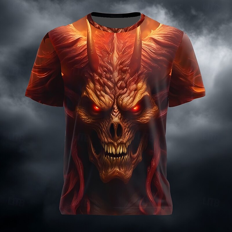 Halloween Men's Optical Illusion 3D Devil T Shirt Short Sleeve T shirt 3D Print Crew Neck Shirt Exaggerated Designer Horror Party Street Holiday Blue Orange Green Summer Spring All Seasons Clothing