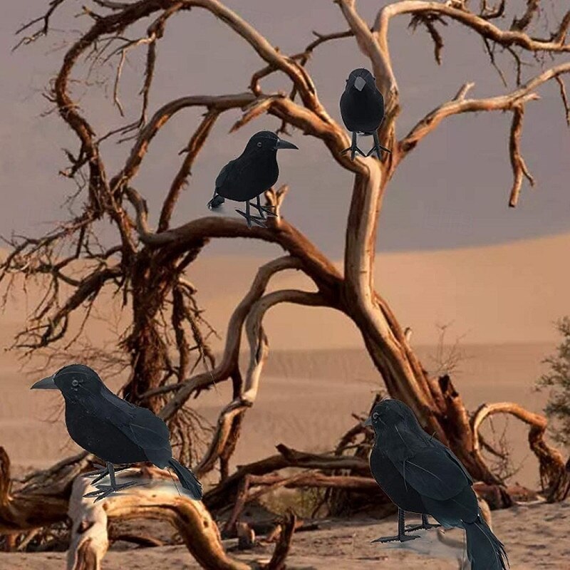 4/8 Pack Halloween Black Feathered Crows, Black Crows with Real Feather Halloween Decoration for Indoor Outdoor4
