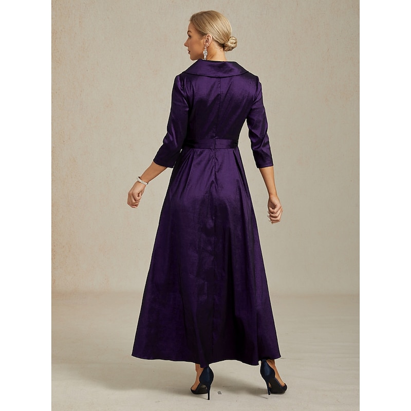 Women's Maxi long Dress Party Dress Elegant Vintage Regular Fit Solid Color 3/4 Length Sleeve V Neck Eggplant Fall Winter2