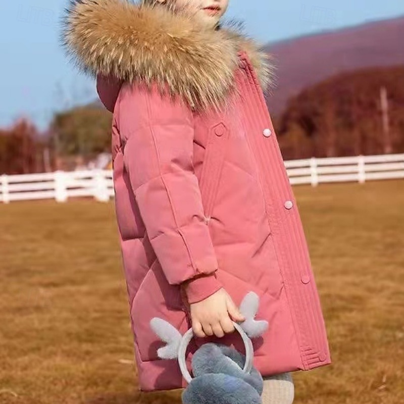 Kids Girls' Down Jacket Outdoor Jacket Puffer Jacket Solid Color Fashion Keep Warm Windproof Outdoor Coat Outerwear 4-12 Years Fall Black Pink Red3