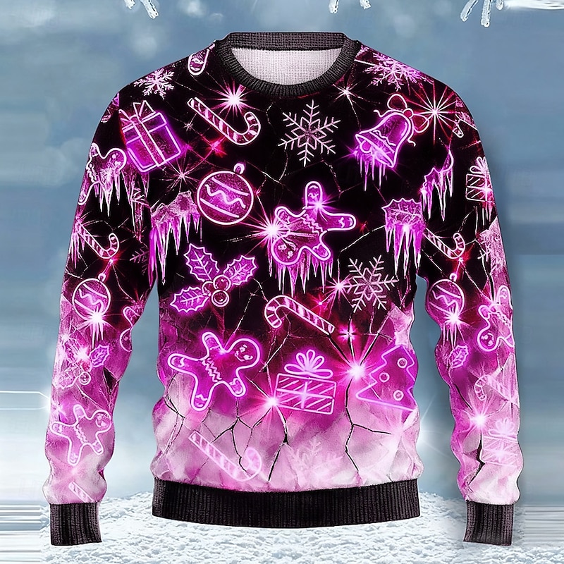 Christmas Men's Christmas Bell Snowflake Pullover Sweater Jumper Knitwear Crewneck Casual Vacation Daily Festival 3D Print Keep Warm Long Sleeve Spring Fall Winter Red Blue Purple2