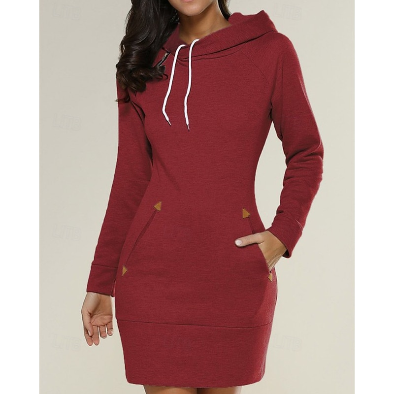 Women's Mini Dress Hoodie Dress Fashion Modern Outdoor Holiday Going out Regular Fit Plain Long Sleeve Hooded Black Red Green Light Grey Spring Fall2