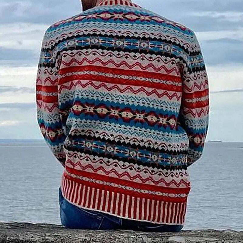 Christmas Men's Geometric Fair isle Sweater Pullover Sweater Jumper Knitwear Crewneck Casual Vacation Daily 3D Print Keep Warm Long Sleeve Spring Fall Winter Red3
