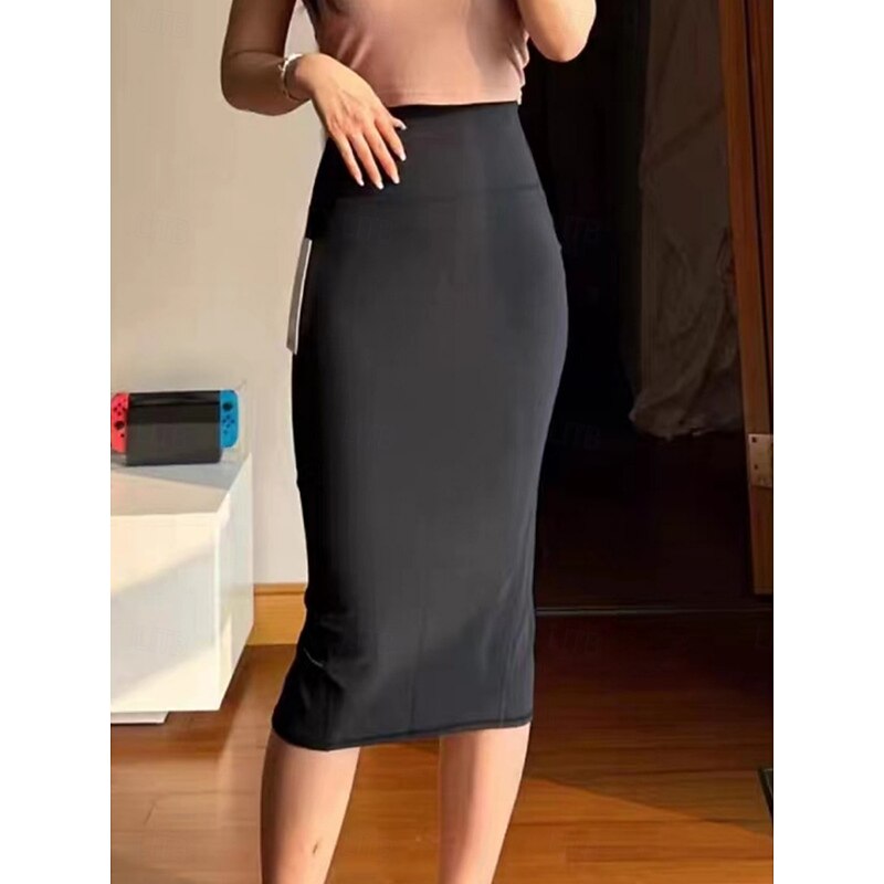 Women's Skirt Bodycon Elegant Fashion Knee-length High Waist Skirts Plain Stretchy Street Daily Black Army Green Royal Blue Blue Spring Polyester