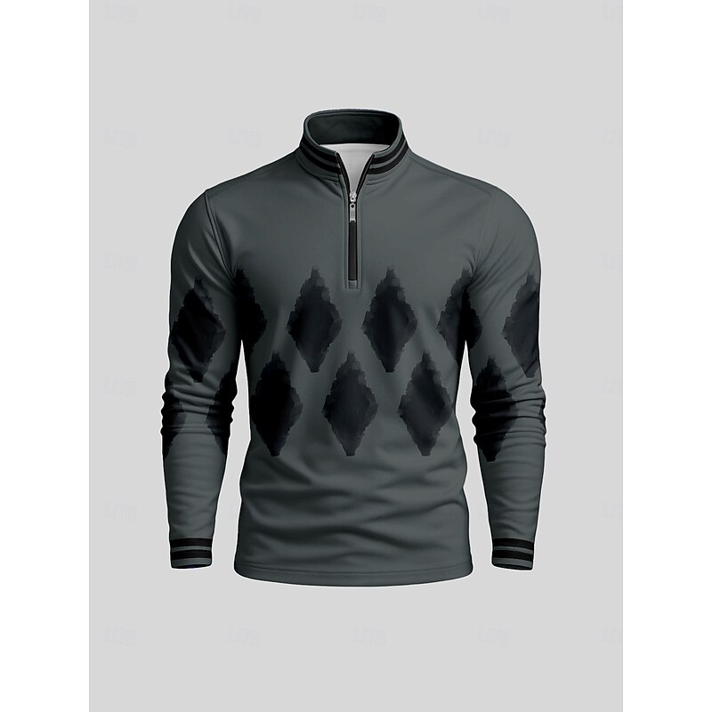 Men's Golf Polo Shirt Dark Grey Long Sleeve Top Golf Attire Clothes Outfits Wear Apparel