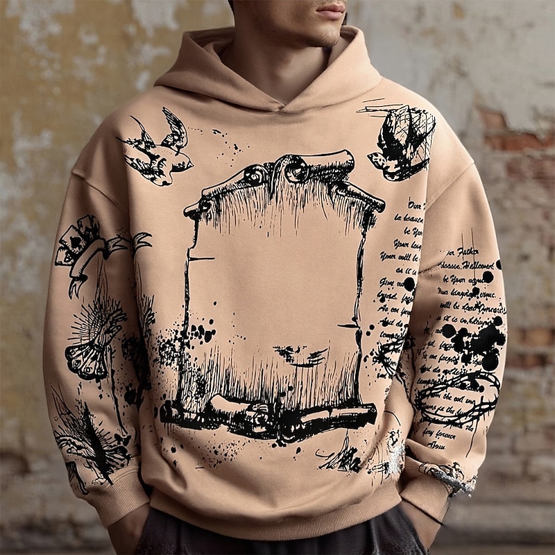 Men's Eagle Hoodie Fashion Daily Hooded Outdoor Vacation Streetwear Blue Khaki Pocket Print Spring Fall Designer2
