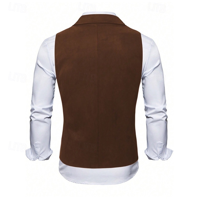 Men's Faux Suede Vest Vest Waistcoat Gilet Vacation Party Business Fashion Casual Spring Fall Pocket Buttons Polyester Comfortable Plain Double Breasted Lapel Regular Fit Black Navy Blue Coffee Vest3