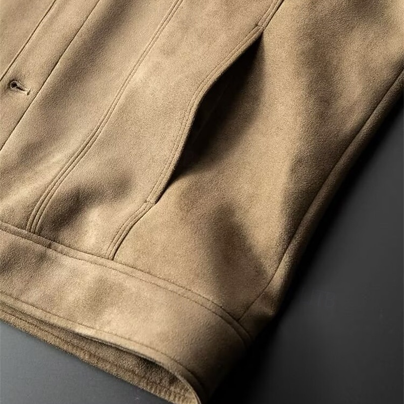 Men's Faux Suede Jacket Cargo Jacket Vacation Daily Wearproof Pocket Spring Fall Plain Fashion Classic Lapel Regular Black Brown Gray Jacket4