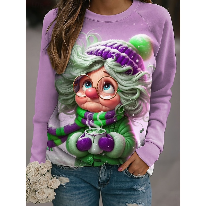 Women's Pullover Graphic Snowflake Casual Long Sleeve Crew Neck Regular Tops Casual Holiday Blue Purple Green Khaki Spring Fall Winter2