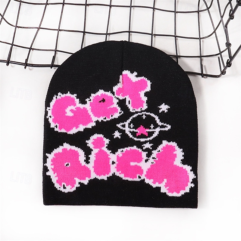 Men's Unisex Beanie Hat Winter Hats Beanies Knit Hat Winter Beanie Black Yellow Acrylic Fibers Knitted Cozy Daily Wear Going out Letter Soft Warm2