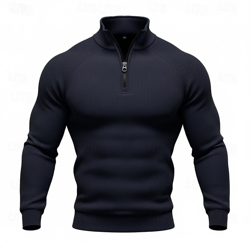 Men's Sweatshirt Fleece Sweatshirt Quarter Zip Sweatshirt Apricot Black Army Green Navy Blue Light Grey Half Zip Plain Zipper Sports & Outdoor Daily Holiday Streetwear Basic Casual Fall Winter3