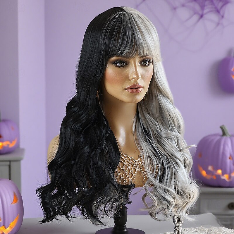 Synthetic Wig Curly Wavy Middle Part Neat Bang Wig 22 inch A3 Synthetic Hair 22 inch Women's Soft Comfy Multi-color3