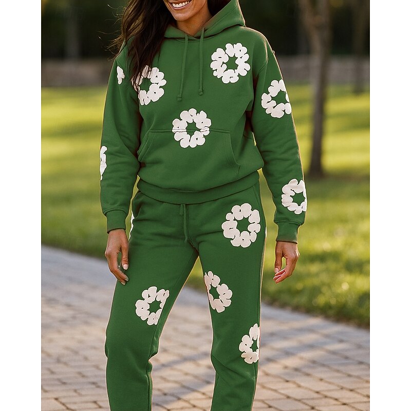 Women's 2 Piece Tracksuit Lounge Hoodie Sweatsuit Sets Baggy Print Floral Print Clothing Suit Fall Black Red Vocation Outdoor Travel High Waist Lightweight Fashion Long Sleeve Sport Activewear4