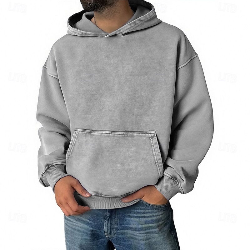 Men's Pullover Hoodie Sweatshirt Distressed Hoodie Black Purple Gray Hooded Plain Pocket Casual Daily Going out Polyester Streetwear Casual Fall & Winter Clothing Apparel Hoodies Sweatshirts2