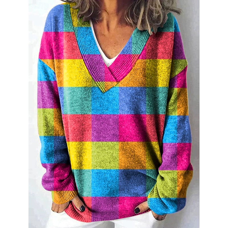 Women's Cardigan Daily Graphic Animal Geometric Ribbed V Neck Buttons Print Long Sleeve Regular Tops Knit Outdoor Weekend Pink Red Spring Fall4