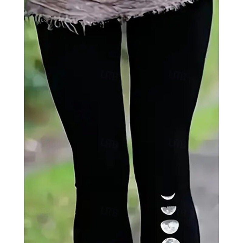 Women's Chinos Leggings Cozy Leggings Vacation Casual Full Length High Waist Moon Printing Thermal Warm Comfortable Stretchy Vacation Casual Daily Black Fall Winter Slim Fit2