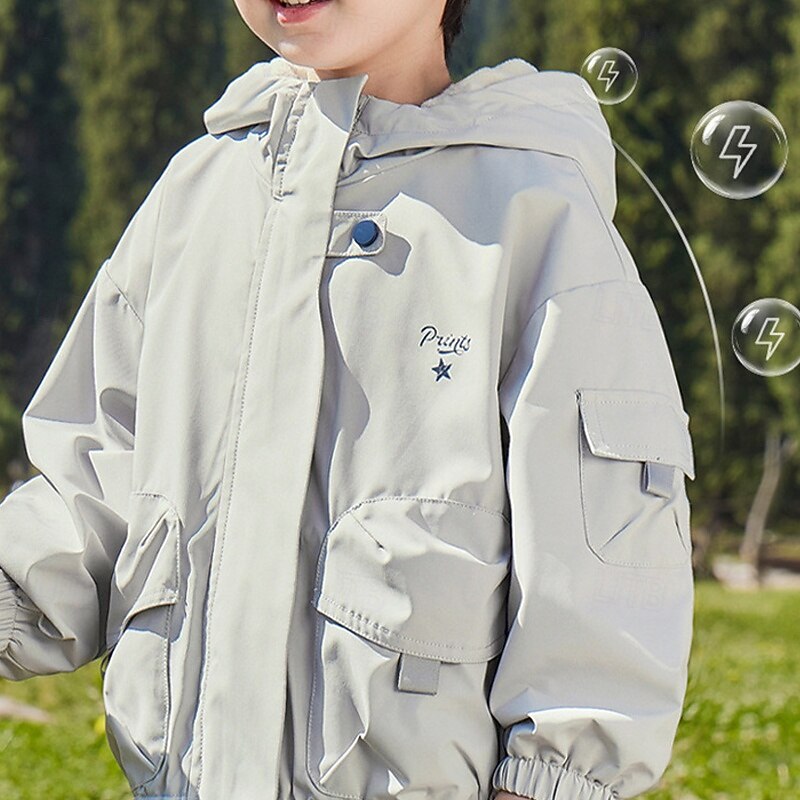 Kids Boys' Hiking Jacket Outdoor Jacket Outerwear Solid Color Long Sleeve Zipper Pocket Comfort Waterproof Windproof Coat Outdoor Fashion Daily Ash Orange Dark Blue Spring Fall 4 years+2