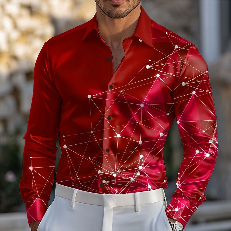 Men's Galaxy Star Print Shirt Satin Shirt Dress Shirt Long Sleeve Fashion Casual Vacation Dailywear Summer Spring Fall Turndown 3D Print Button Up Shirts Red Blue Purple Rose Red3