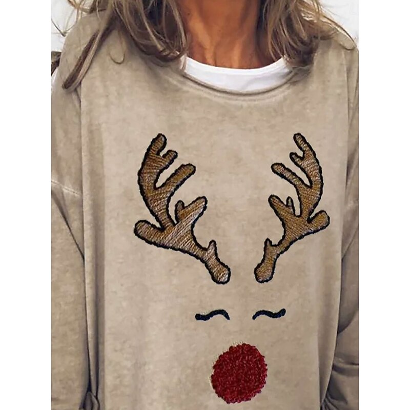 Women's Sweatshirts Graphic Reindeer Vintage Fashion Casual Long Sleeve Crew Neck Regular Tops Street Casual Print Khaki Fall Winter2