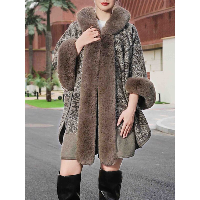 Faux Fur Wraps Elegant Plus Size Curve 3/4 Length Sleeve Batwing Sleeve Polyester Wedding Wraps With Pure Color For Special Occasion Fall & Winter3