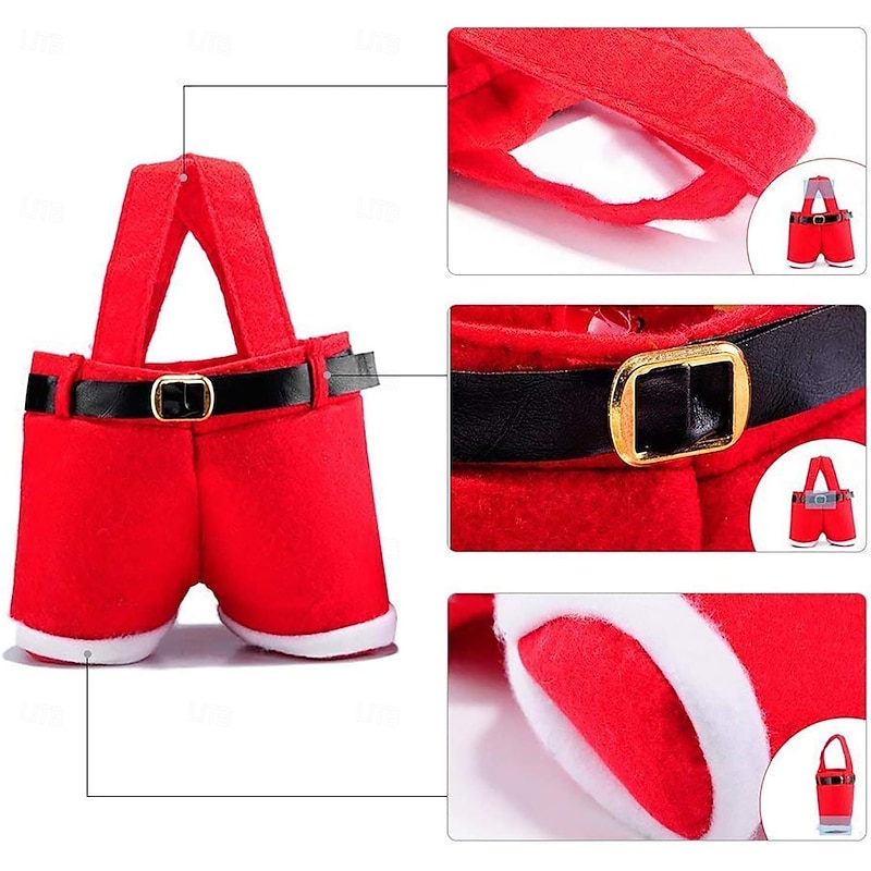 6PCS Christmas Decorations Gift Bags Candy Bags Santa Pants Style Lovely Treat Bags for Wedding Holiday New Year Holiday3