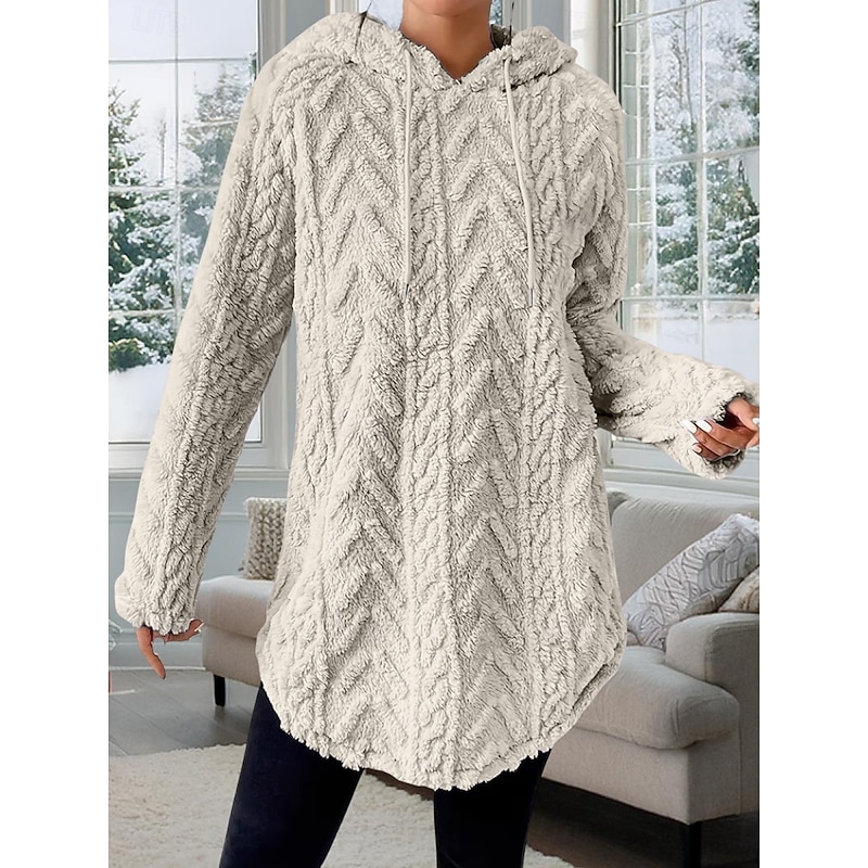 Women's Blouse Solid Color Stylish Casual Long Sleeve Hooded Long Tops Daily Black Red Purple Dark Gray Apricot Spring Fall Winter