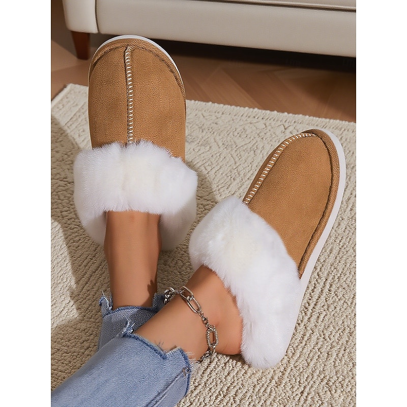 Women's Brown Cozy Slippers – Faux Suede Fleece Lined Warm Indoor House Shoes for Winter and Home Comfort - Main Image