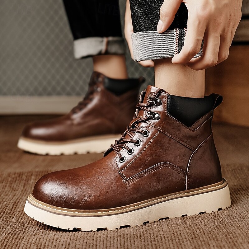 Men's Brown Lace-Up Ankle Boots – Casual Outdoor Walking Shoes with Comfortable Sole for Daily Wear and Weekend Outings2