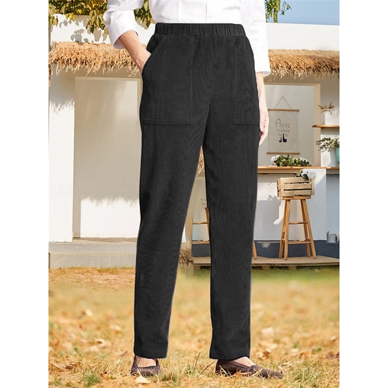Women's Chinos Straight Fashion Streetwear Basic Full Length High Waist Solid Color Pocket Elastic Waistband Comfy Soft Comfortable Micro-elastic Outdoor Street dark brown Army Green Black White3