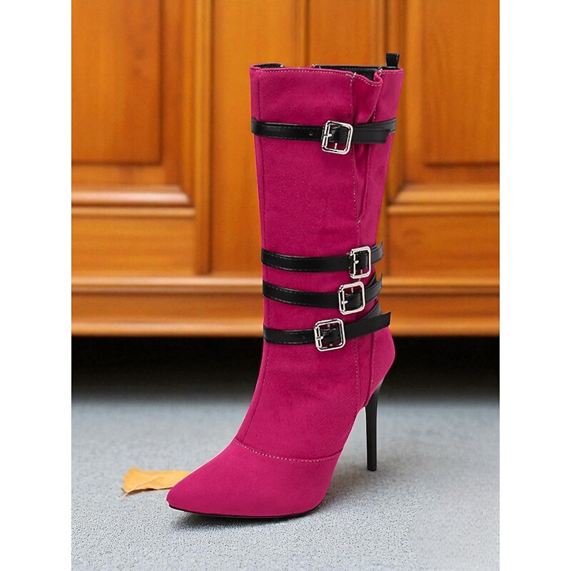 Women's Pink Stiletto Heel Ankle Boots with Buckle Straps - Sexy Fashion Boots for Nightlife, Clubbing and Party Outfits3