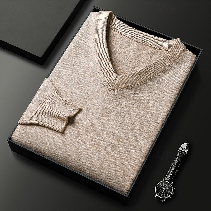 Men's Sweater Pullover Sweater Jumper Ribbed Knit Regular Tops Knitted Slim Fit Plain V Neck Knitwear Contemporary Casual Daily Wear Clothing Apparel Spring Fall Camel Black M L XL